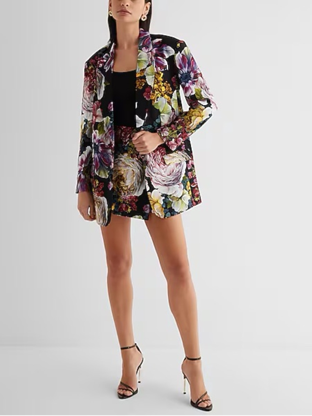 Express Floral Print Black Mini Skort